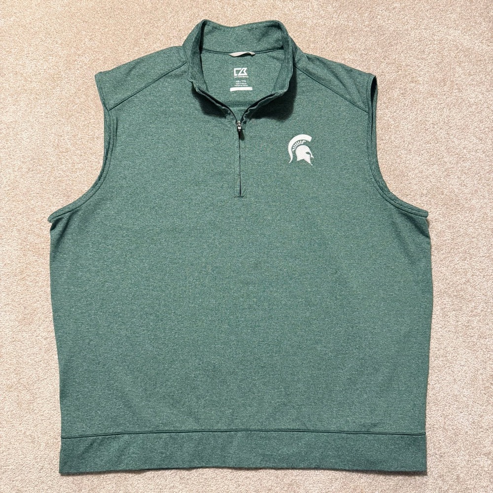 Michigan State Spartans 1/4 Zip Vest Cutter & Buck Men's XXL Green Embroidered